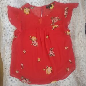 Floral print red blouse